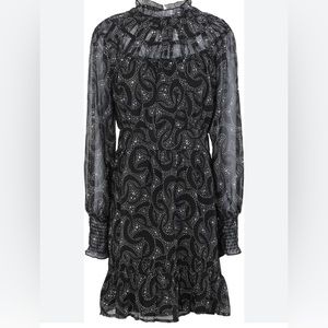 TOPSHOP - BLACK YOKE LONG SLEEVE RUCHED MINI DRESS - Size: US 4